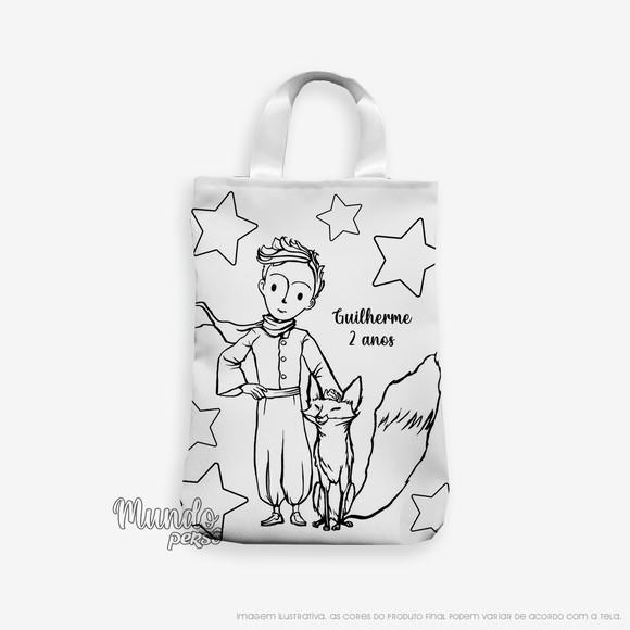 Sacola com Alça para Colorir 18cm x 25cm Pequeno Príncipe