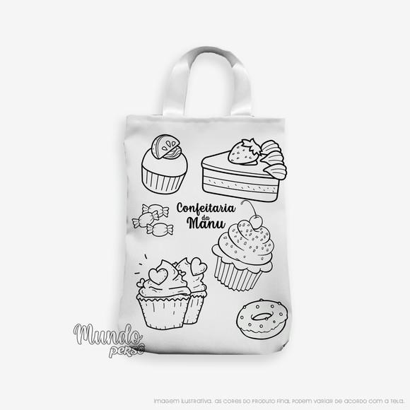 Sacola com Alça para Colorir 18cm x 25cm Confeitaria - Doces