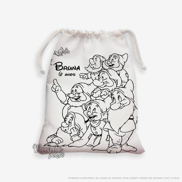 Sacolinha 18cm x 25cm Branca de Neve Anões para Colorir