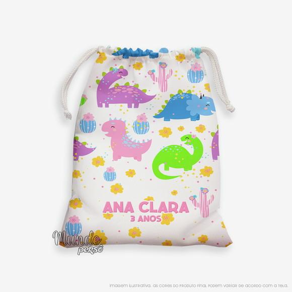 Sacolinha 18cm x 25cm Dinossauros Rosa