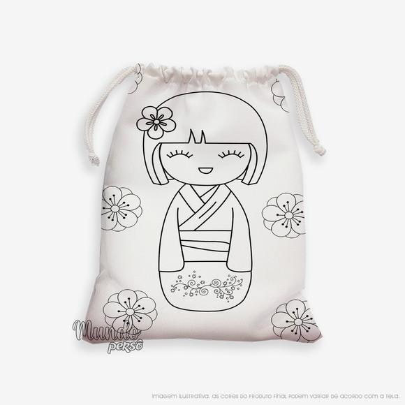 Sacolinha 18cm x 25cm Kokeshi para Colorir