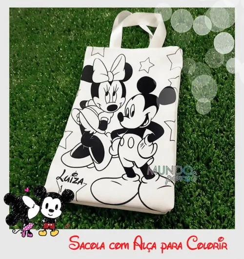 Sacola com Alça 18cm x 25cm Mickey e Minnie para Colorir