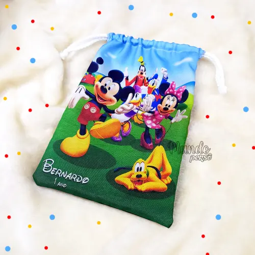 Sacolinha em Tecido 18cm x 25cm Turma do Mickey