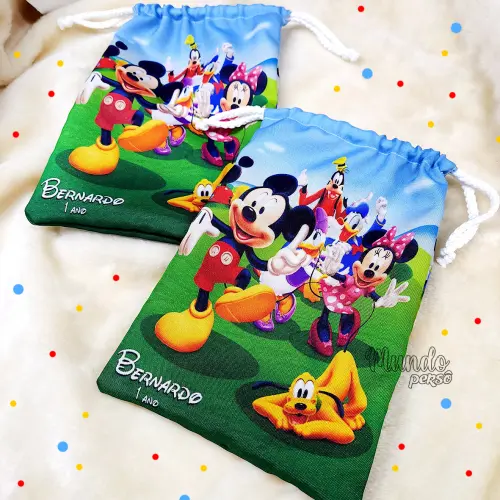 Sacolinha em Tecido 18cm x 25cm Turma do Mickey