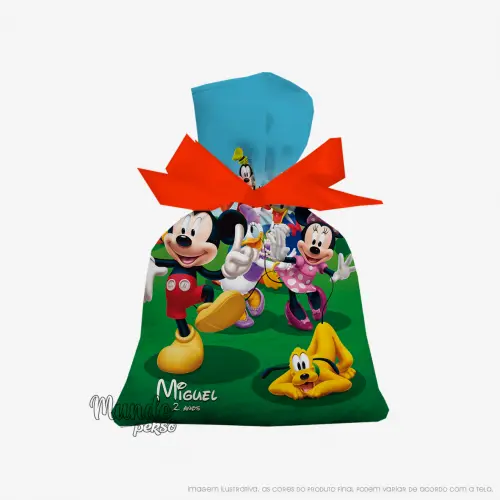 Saquinho em Tecido Turma do Mickey 15cm x 20cm