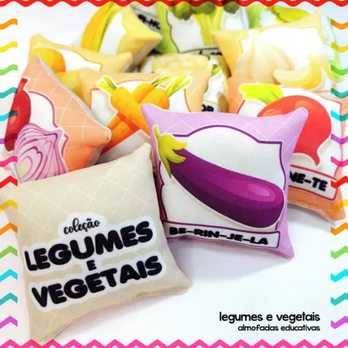 Kit 12 Almofadas 9cm Educativas Legumes e Vegetais