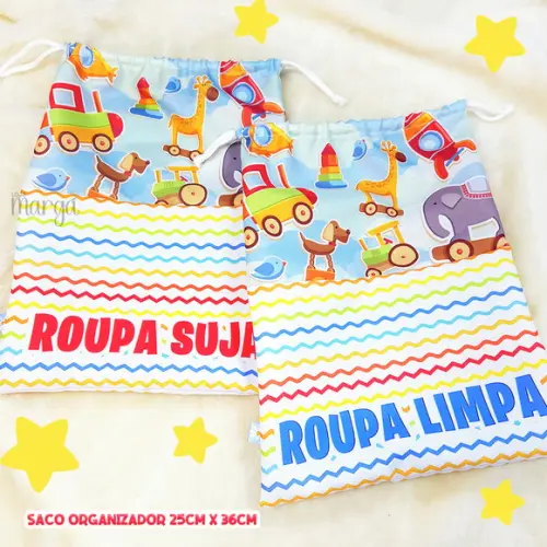 Kit 2 Sacos Organizadores Briquedos - Roupa Limpa e Suja