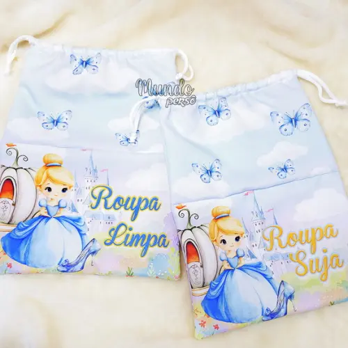 Kit 2 Sacos Organizadores Cinderela - Roupa Limpa e Suja