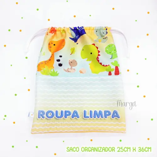 Kit 2 Sacos Organizadores Dinossauros - Roupa Limpa e Suja