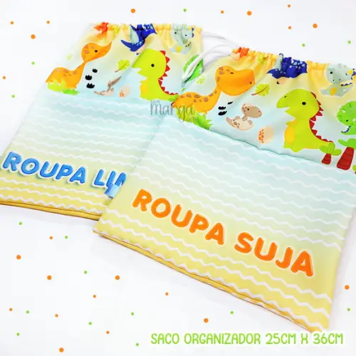 Kit 2 Sacos Organizadores Dinossauros - Roupa Limpa e Suja