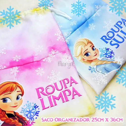 Kit 2 Sacos Organizadores Frozen - Roupa Limpa e Suja