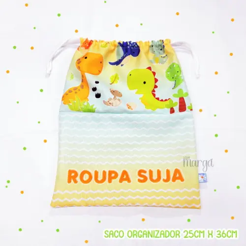 Kit 2 Sacos Organizadores Dinossauros - Roupa Limpa e Suja
