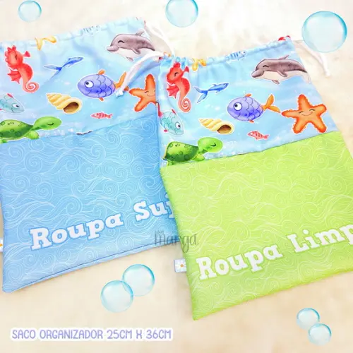 Kit 2 Sacos Organizadores Fundo do Mar - Roupa Limpa e Suja