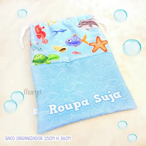 Kit 2 Sacos Organizadores Fundo do Mar - Roupa Limpa e Suja