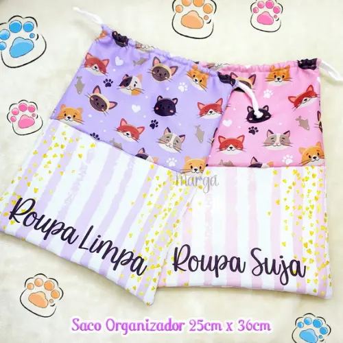 Kit 2 Sacos Organizadores Gatinhos - Roupa Limpa e Suja