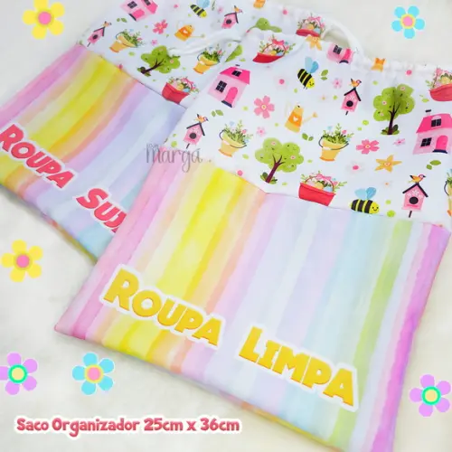 Kit 2 Sacos Organizadores Jardim - Roupa Limpa e Suja