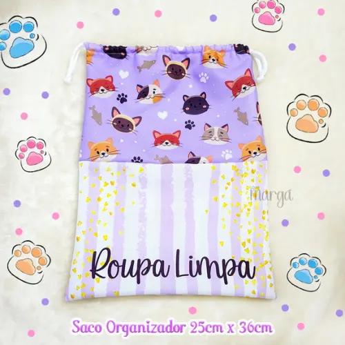 Kit 2 Sacos Organizadores Gatinhos - Roupa Limpa e Suja