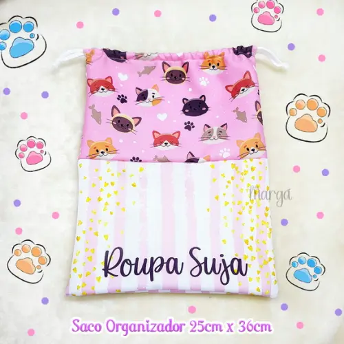 Kit 2 Sacos Organizadores Gatinhos - Roupa Limpa e Suja