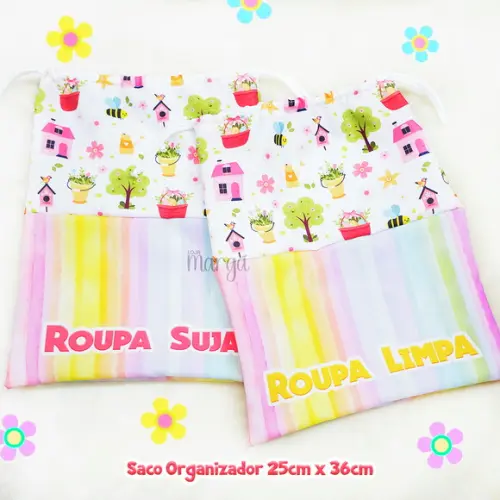 Kit 2 Sacos Organizadores Jardim - Roupa Limpa e Suja