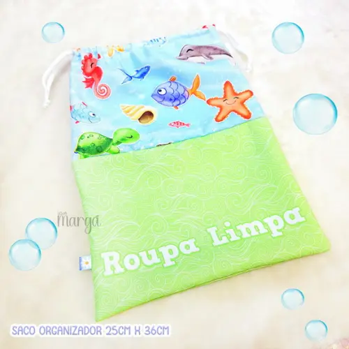 Kit 2 Sacos Organizadores Fundo do Mar - Roupa Limpa e Suja