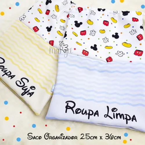 Kit 2 Sacos Organizadores Mickey - Roupa Limpa e Suja