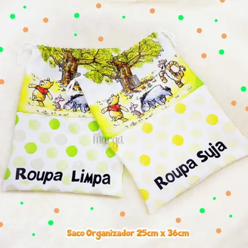 Kit 2 Sacos Organizadores Pooh - Roupa Limpa e Suja
