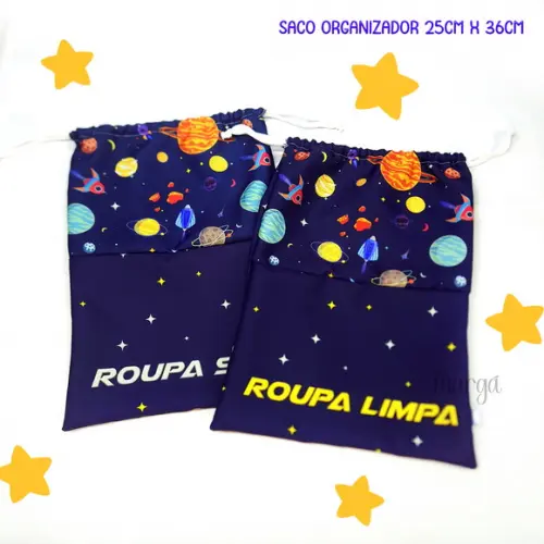 Kit 2 Sacos Organizadores Planetas - Roupa Limpa e Suja