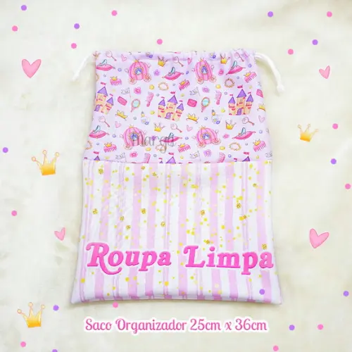 Kit 2 Sacos Organizadores Princesas - Roupa Limpa e Suja