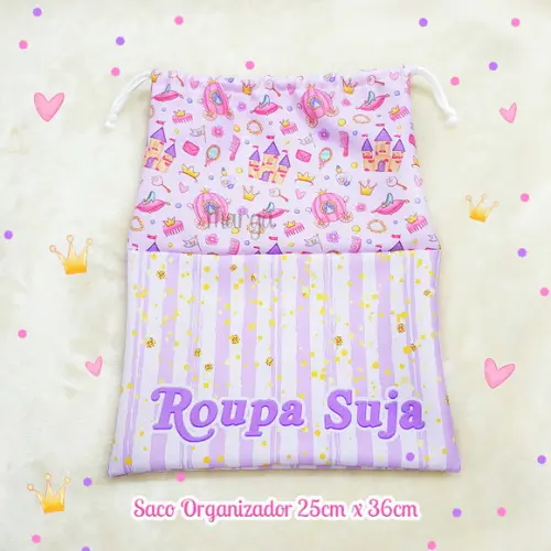 Kit 2 Sacos Organizadores Princesas - Roupa Limpa e Suja