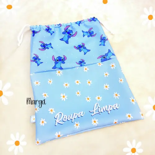 Kit 2 Sacos Organizadores Stitch - Roupa Limpa e Suja