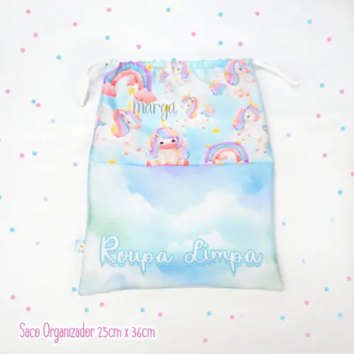 Kit 2 Sacos Organizadores Unicórnio - Roupa Limpa e Suja