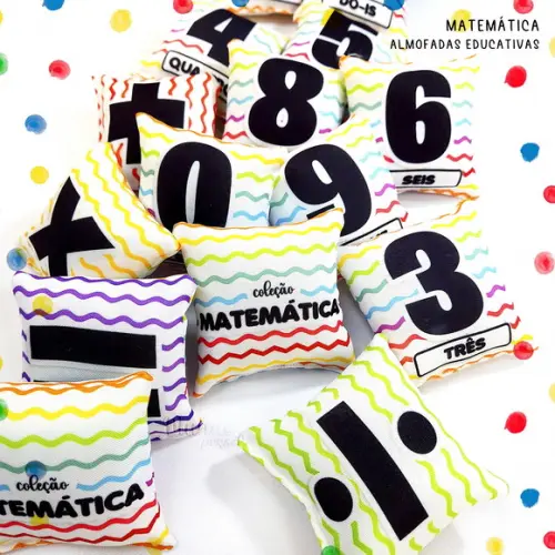 Kit 25 Almofadas 9cm Educativa Matemática + Saco Organizador