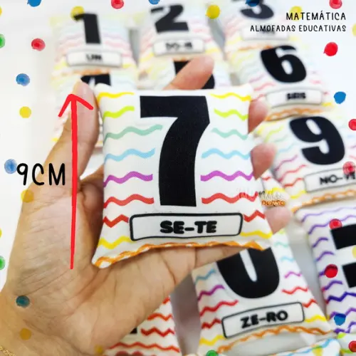 Kit 25 Almofadas 9cm Educativa Matemática + Saco Organizador