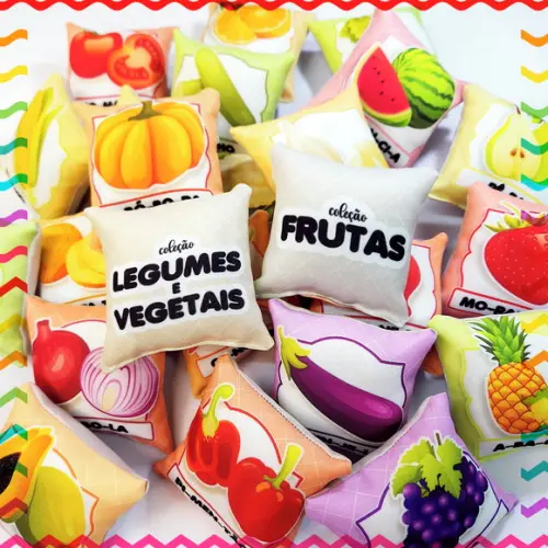 Kit 24 Almofadas 9cm Educativas Frutas, Legumes e Vegetais