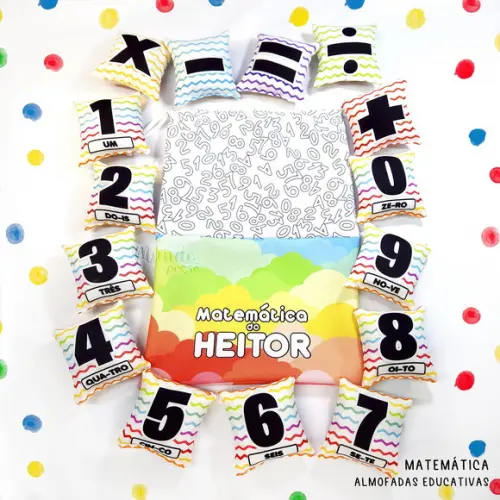 Kit 25 Almofadas 9cm Educativa Matemática + Saco Organizador
