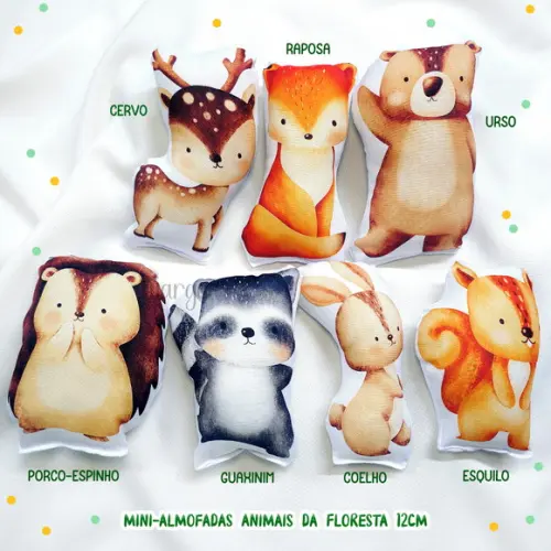 Mini Almofadas Recortadas 12cm Animais da Floresta Encantada