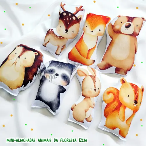 Mini Almofadas Recortadas 12cm Animais da Floresta Encantada