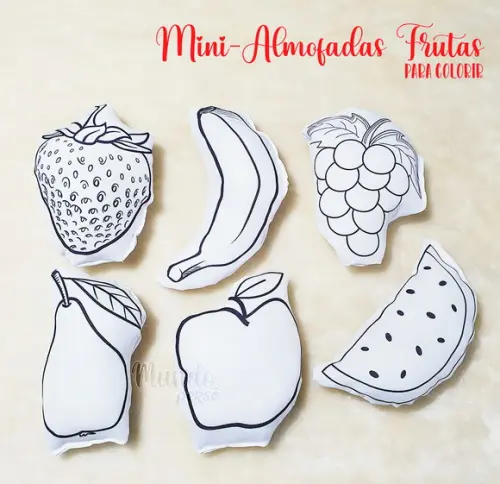 Mini Almofadas Recortadas Frutas para Colorir