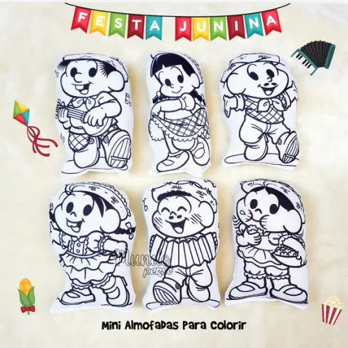 Mini Almofadas Recortadas Festa Junina para Colorir