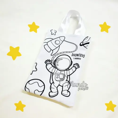 Sacola com Alça 18cm x 25cm Astronauta para Colorir