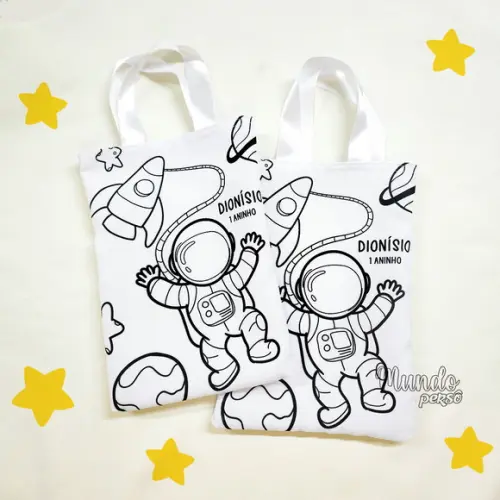 Sacola com Alça 18cm x 25cm Astronauta para Colorir
