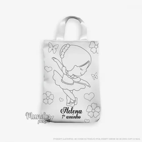 Sacola com Alça 18cm x 25cm Bailarina para Colorir