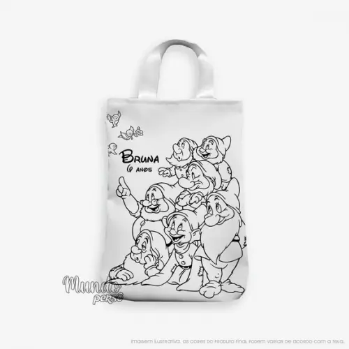 Sacola com Alça 18cm x 25cm Branca de Neve para Colorir