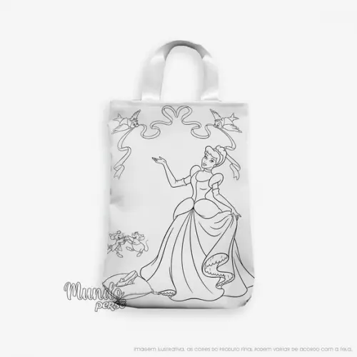 Sacola com Alça 18cm x 25cm Cinderela para Colorir