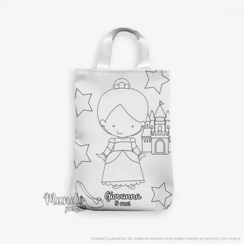 Sacola com Alça 18cm x 25cm Cinderela para Colorir