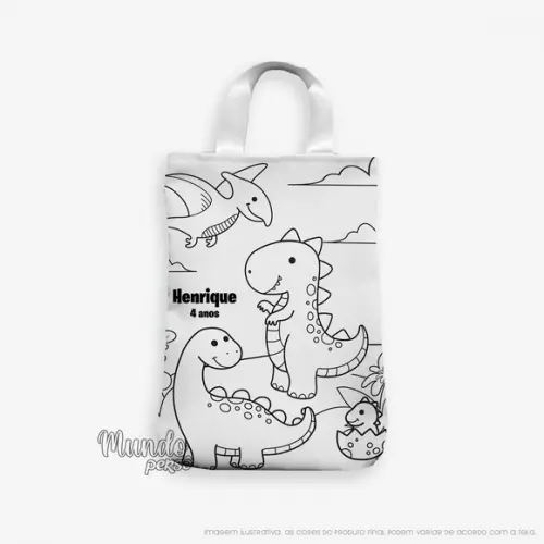 Sacola com Alça 18cm x 25cm Dinossauros para Colorir