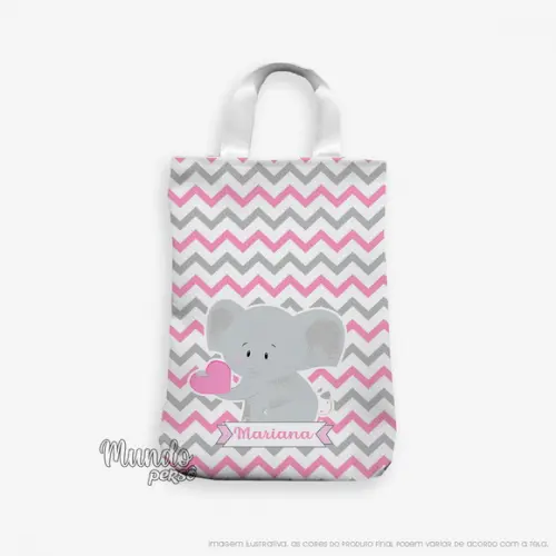 Sacola com Alça 18cm x 25cm Elefante Rosa