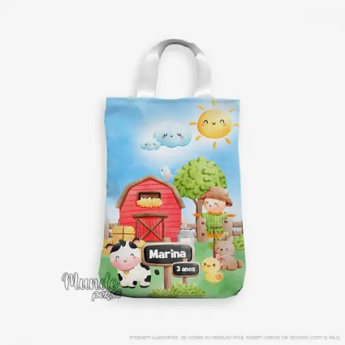 Sacola com Alça 18cm x 25cm Fazendinha