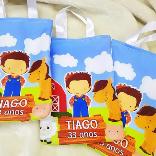 Sacola com Alça 18cm x 25cm Fazendinha