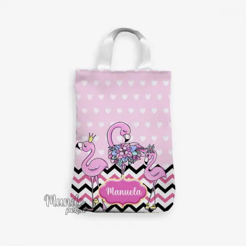 Sacola com Alça 18cm x 25cm Flamingos